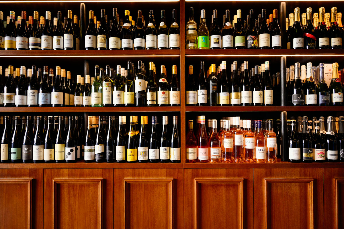 Bottle shelves inside Barrelhouse Cellars